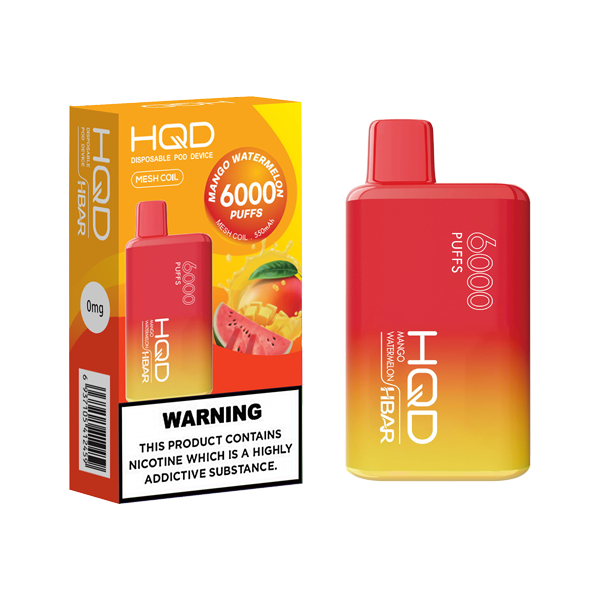 0mg HQD HBAR Disposable Vape Device 6000 Puffs - Vape Center