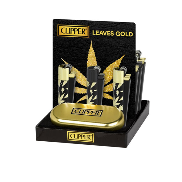 12 Clipper Metal Flint Gold Leaves Lighters - Limited Edition - Vape Center