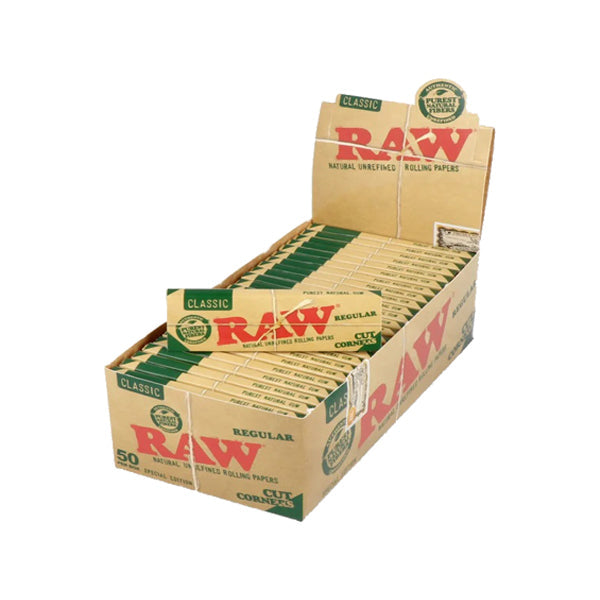 50 Raw Classic Green Regular Corner Cut Rolling Papers - Vape Center