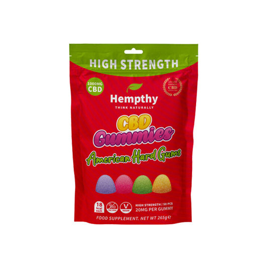 Hempthy 1000mg CBD American Hard Gums Gummies - 50 Pieces - Vape Center